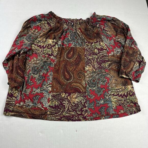 Chaps Womens Smocked Top Paisley Patchwork 3/4 Sleeve Casual Boho Shirt Size 3X - Picture 1 of 11